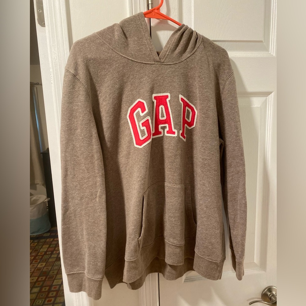 Beige with pink writing Gap Hoodie sweatshirt.  Size XL